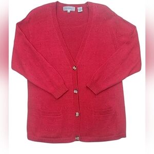 Y2K- Vintage Westbound Cherry Red V- Neck Granny Core  Cardigan Sweater